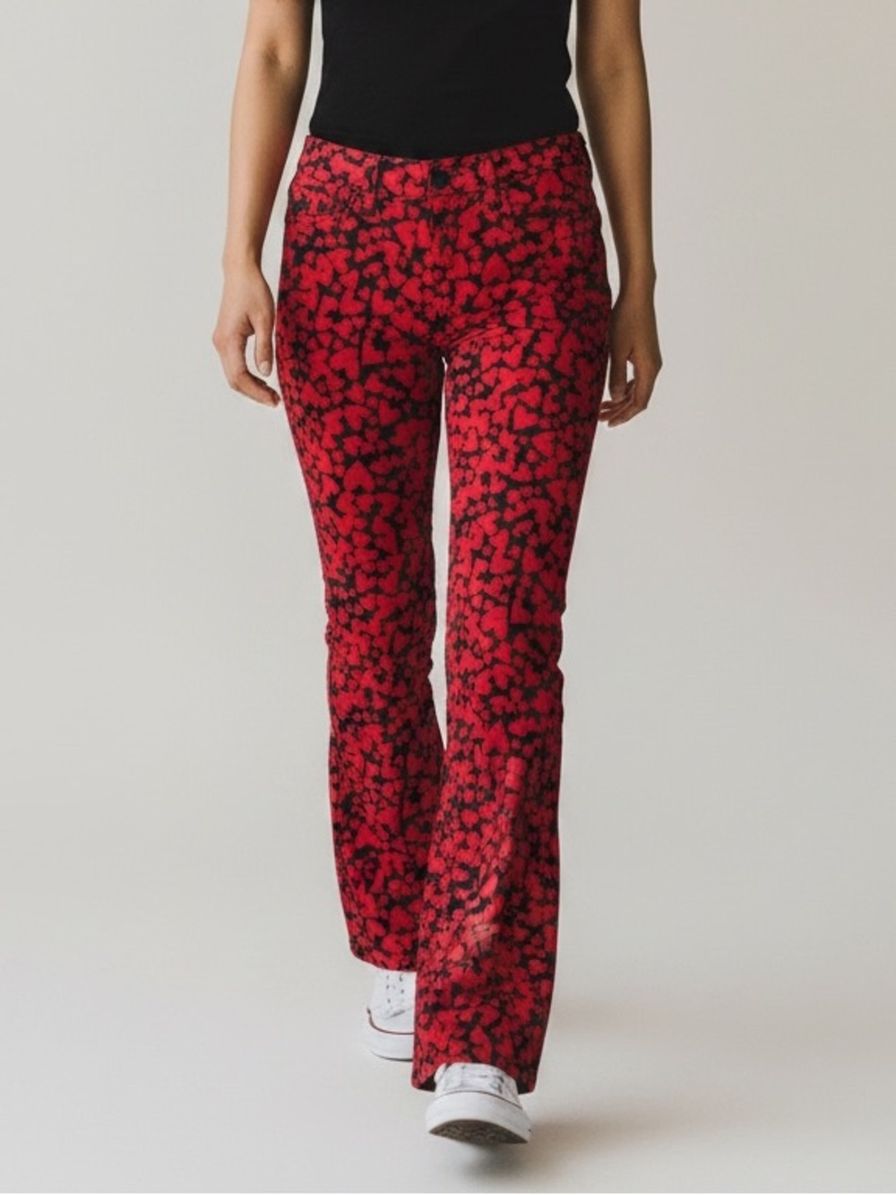 Love Moschino Heart Red and Black Patterned Flare Pants Size 25